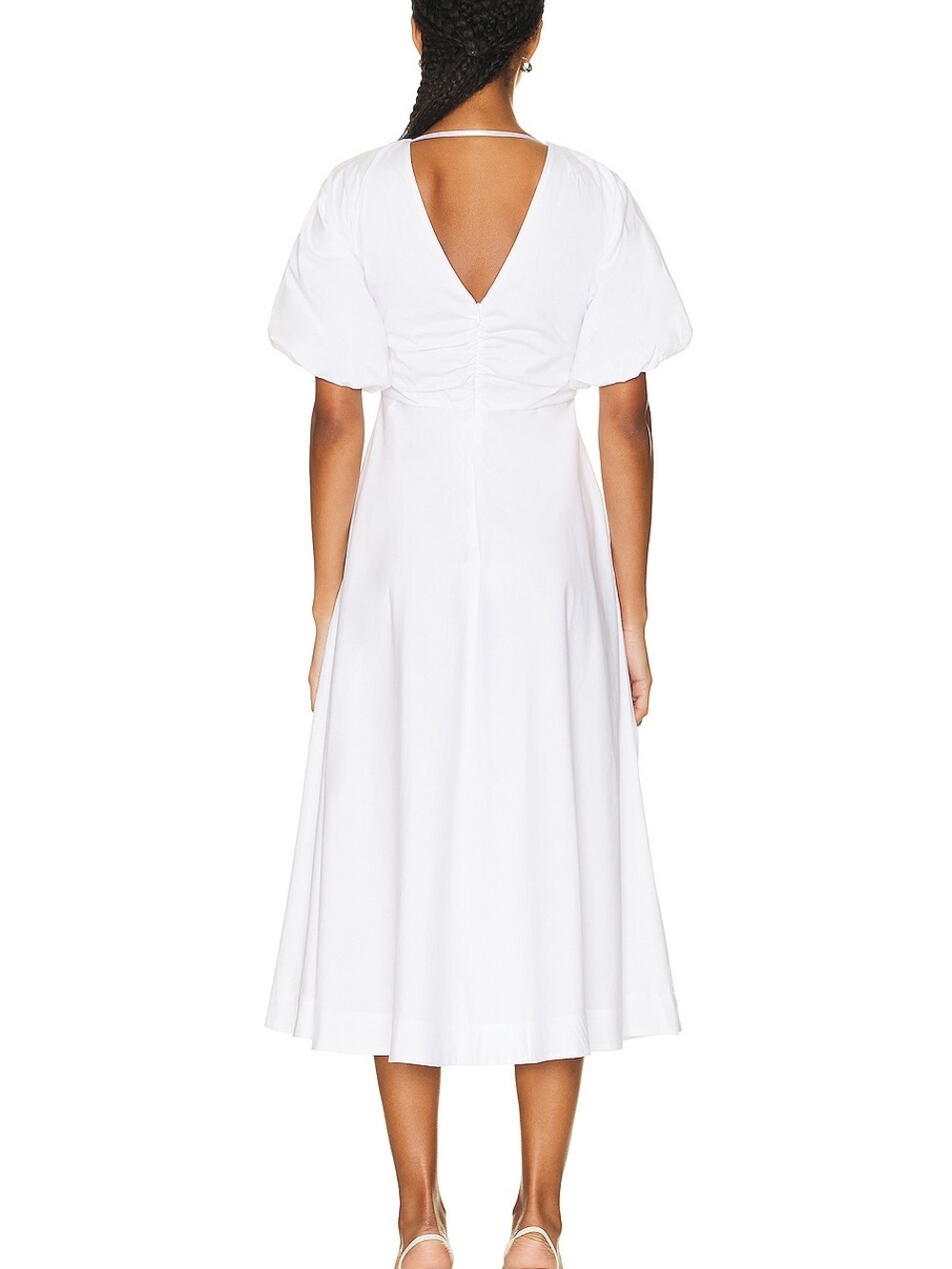 Staud V-Neck Puff Sleeve Cotton Blend Finley Midi Dress White Size 4 $375 NWT - Picture 3 of 9
